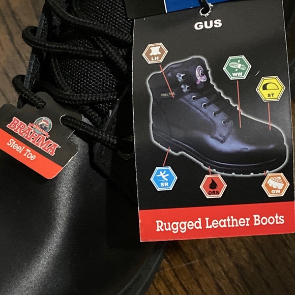 BRAHMA GUS MEN BLACK LEATHER STEEL TOE NO SLIP OIL RESIST WORK BOOT 9-1/2W & 12W main image 5